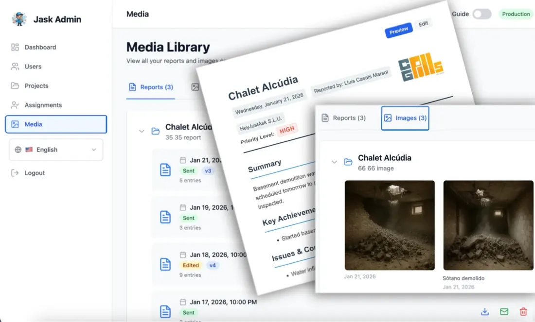 Jask Admin Panel - Manage reports and media