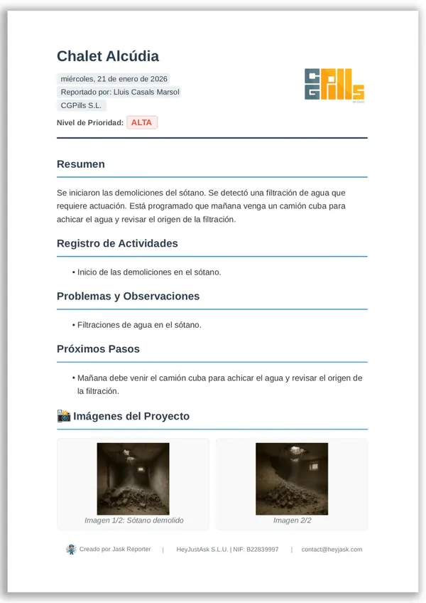 Informe diario terminado y entregado en PDF